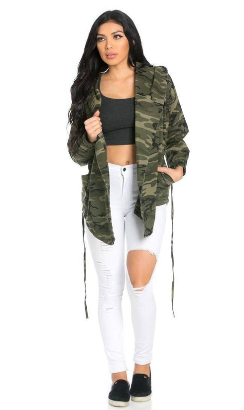 Draped Hooded Jacket in Camouflage - SohoGirl.com